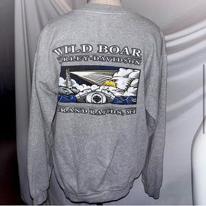 Harley-Davidson Wild Boar Grand Rapids Gray Full Zip V-neck Sweatshirt L GUC